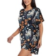 thumbnail image 2 of Fuzoiu Cute ghost in the flowers Print Women's Short-Sleeved Pajama Set,Lounge Sleepwear Set,Womens Pajama Sets 2 Piece,Button-Up Top and Shorts with Pockets-XX-Large, 2 of 7