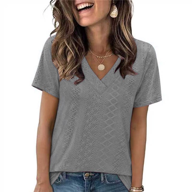 Admvng Hauts pour Femmes Tendance Été Col en V Manches Courtes Décontracté Haut Blouse P-2TG