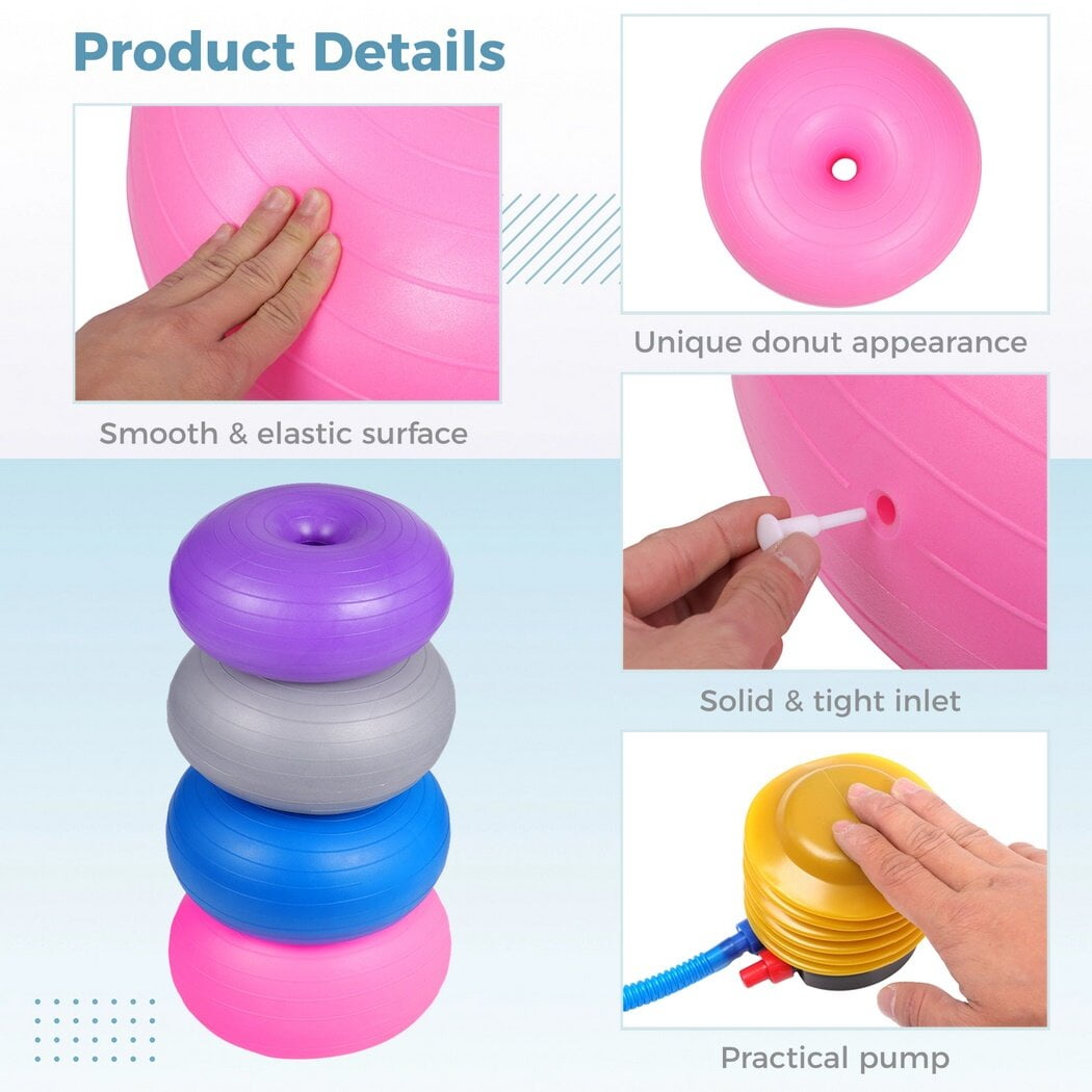 4 PCS Flexible Donut Ball Chairs, Classroom Elementary Yoga Ball Chairs, Inflatable Yoga Balls Office Chairs, Stability Balance Trainer Balls with Inflator for Relax and Training