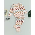 thumbnail image 4 of Toddler Baby Fall Winter Clothes 6M 12M 18M 24M 3Y Boy Girl Checkered Sweatshirt Crewneck Pullover Top Pants Set, 4 of 9