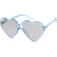 thumbnail image 2 of Women's Novelty Oversize Heart Sunglasses Smoke Glitter Lens 62mm (Blue / Smoke), 2 of 4