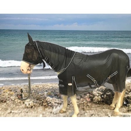 Majestic Ally Horse Fly Sheet with Neck Cover and Head Mask, Breathable UV and Bite Equine Protection, Adjustable Body Straps, Boarding or Turnout Accessory, Contoured Fit