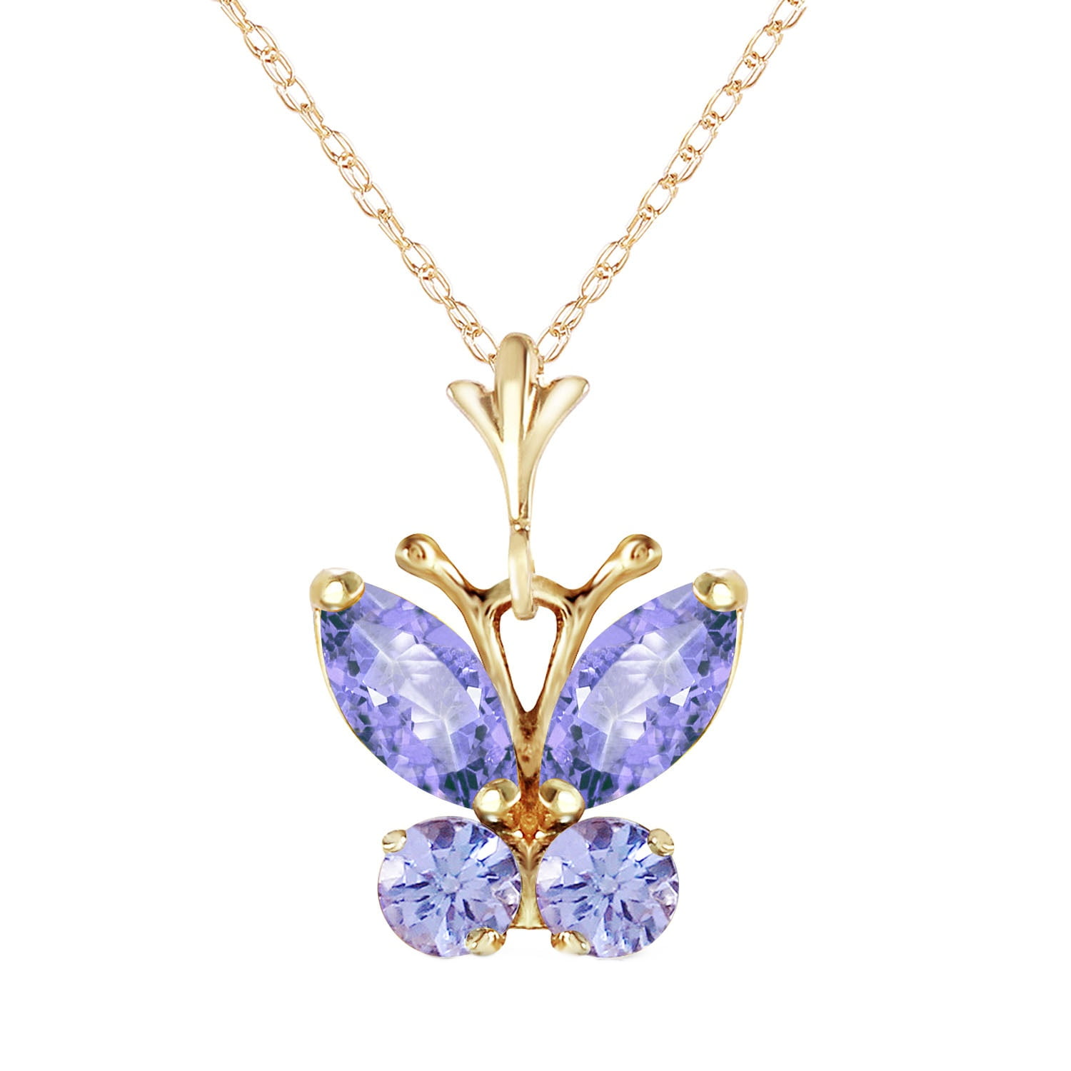 Galaxy Gold 14K Solid Gold Natural Tanzanite Butterfly Pendant Necklace for Women - Yellow Gold Fine Jewelry