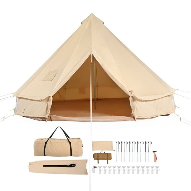KFFKFF Canvas Yurt, 4-Season 6m/19.68ft Shelter, Camping Canvas with Stove Outlet, Ventilated Tent Accommodates 10 Individuals, Suitable for Family Outdoors, Hunting Gatherings
