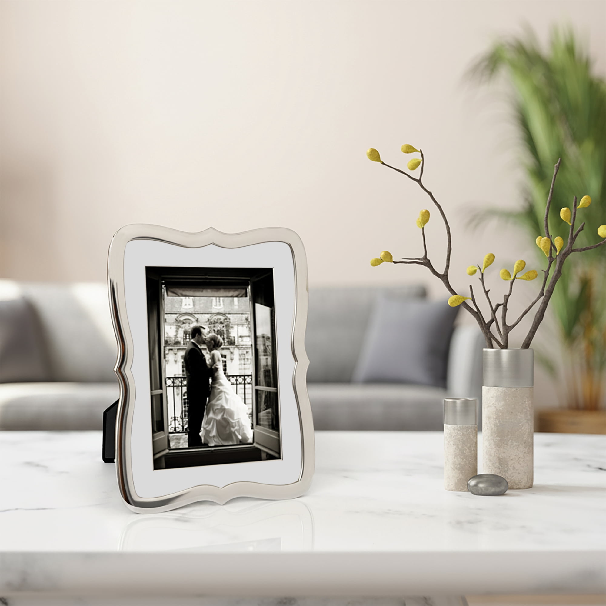 Better Homes & Gardens – 5x7 Picture Frame – Silver Ornate Matted Tabletop Photo Frame