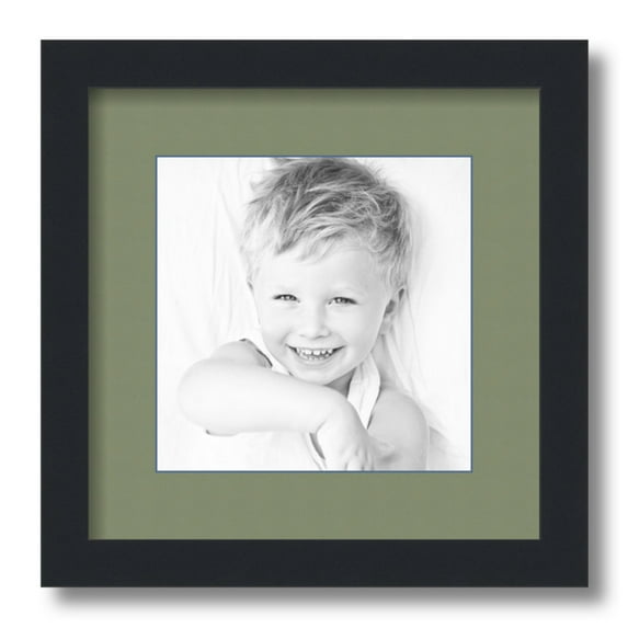 ArtToFrames 12x12 Matted Picture Frame with 8x8 Single Mat Photo Opening Framed in 1.25 Satin Black and 2 Basil Mat (FWM-3926-12x12)
