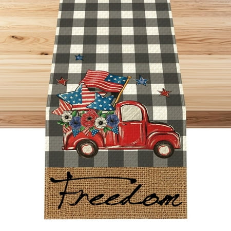 

Skoglary Table Runner July 4th Dining Path American Flag Stripes Patriotism Memorial Day Independence Day Retro Kitchen Restaurant Home Party Supplies