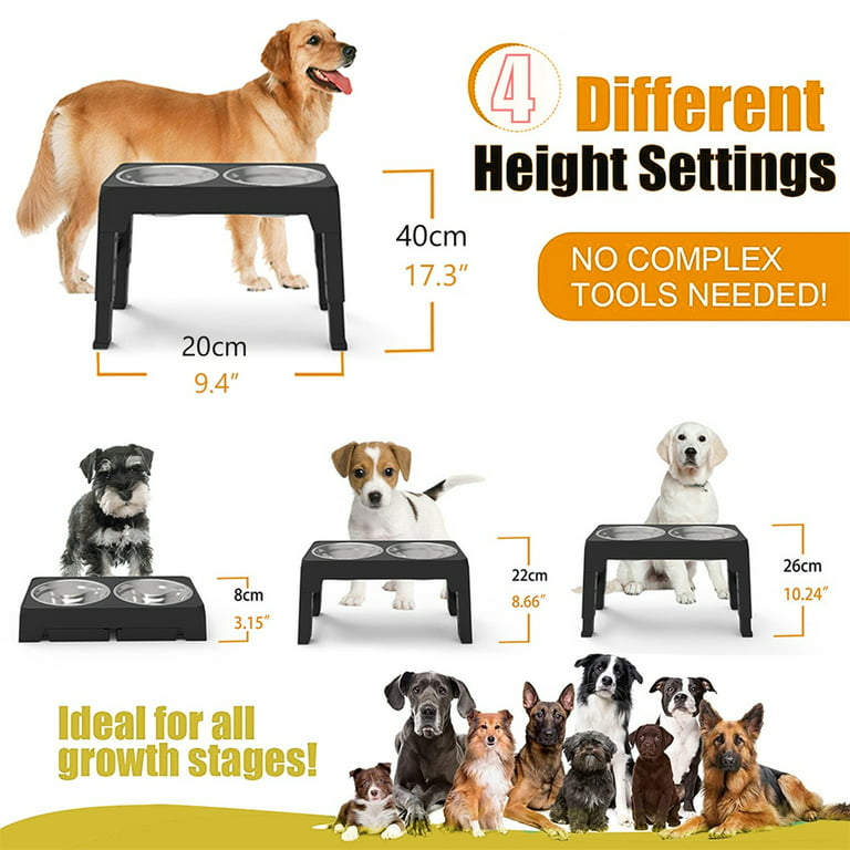 Elevated Dog Bowls, 4 Height Adjustable Raised Dog Bowl with 2 Stainless  Steel Dog Food Bowls for Small Medium Large Dogs and Pets(Black)