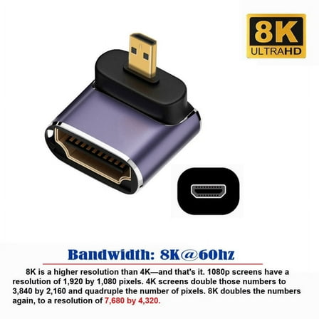 FVH Up Angled Micro HDMI Male to HDMI 2.1 Female UHD Extension Gold Converter Adapter Support 8K 60hz HDTV
