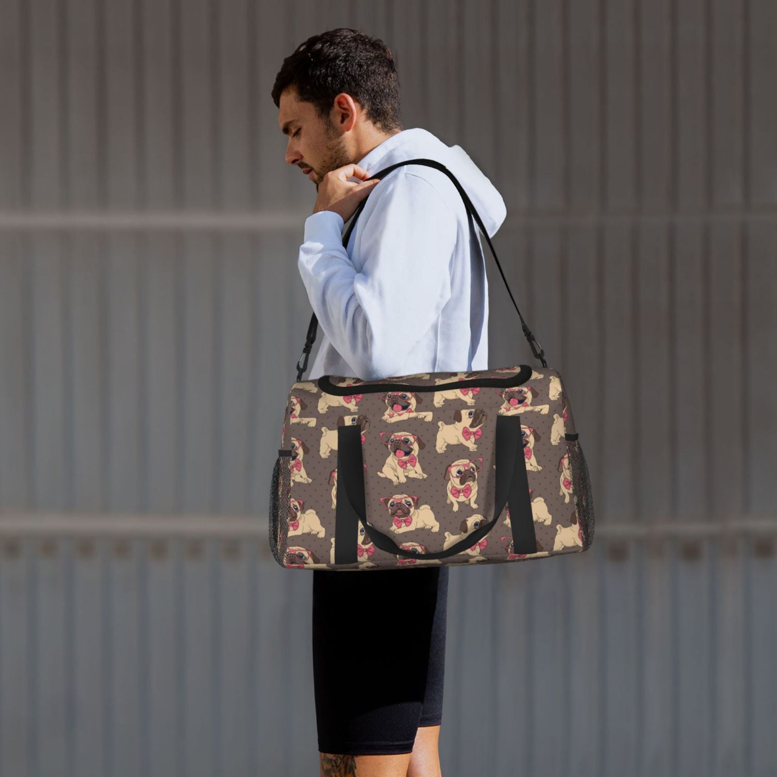 Ratiio Cut Pug Pattern Hand Travel Bag, Weekender Carry On for Women Men, Sports Gym Bag, Workout Duffel Bag, Overnight Shoulder Bag fit 15.6 Inch Laptop