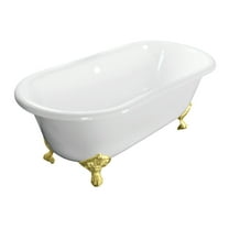 Aqua Eden VCTND603017NB2 60" Cast Iron Oval Double Ended Clawfoot Tub (No Faucet Drillings), White/Polished Brass