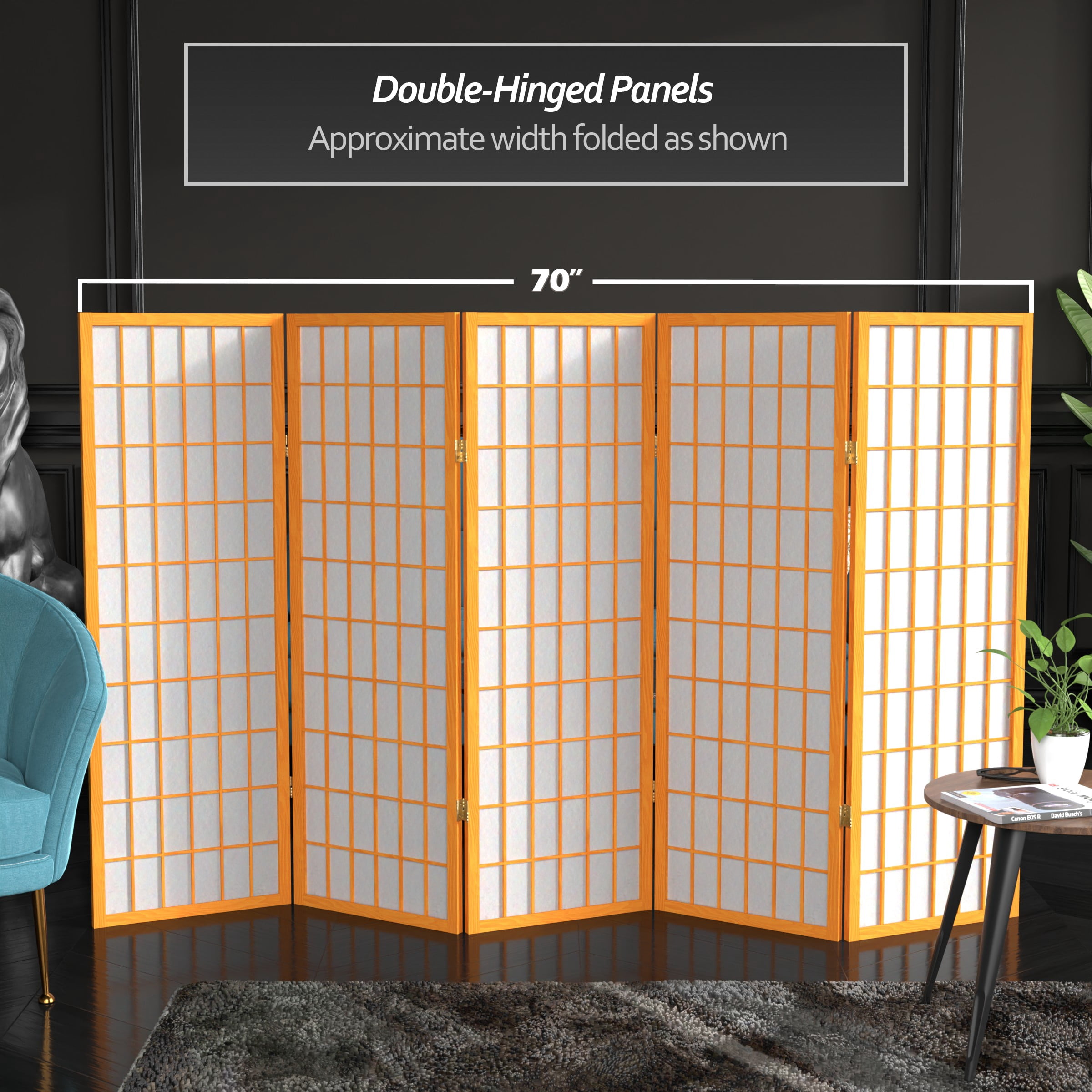 4 ft. Tall Window Pane Shoji Screen - Honey - 5 Panels