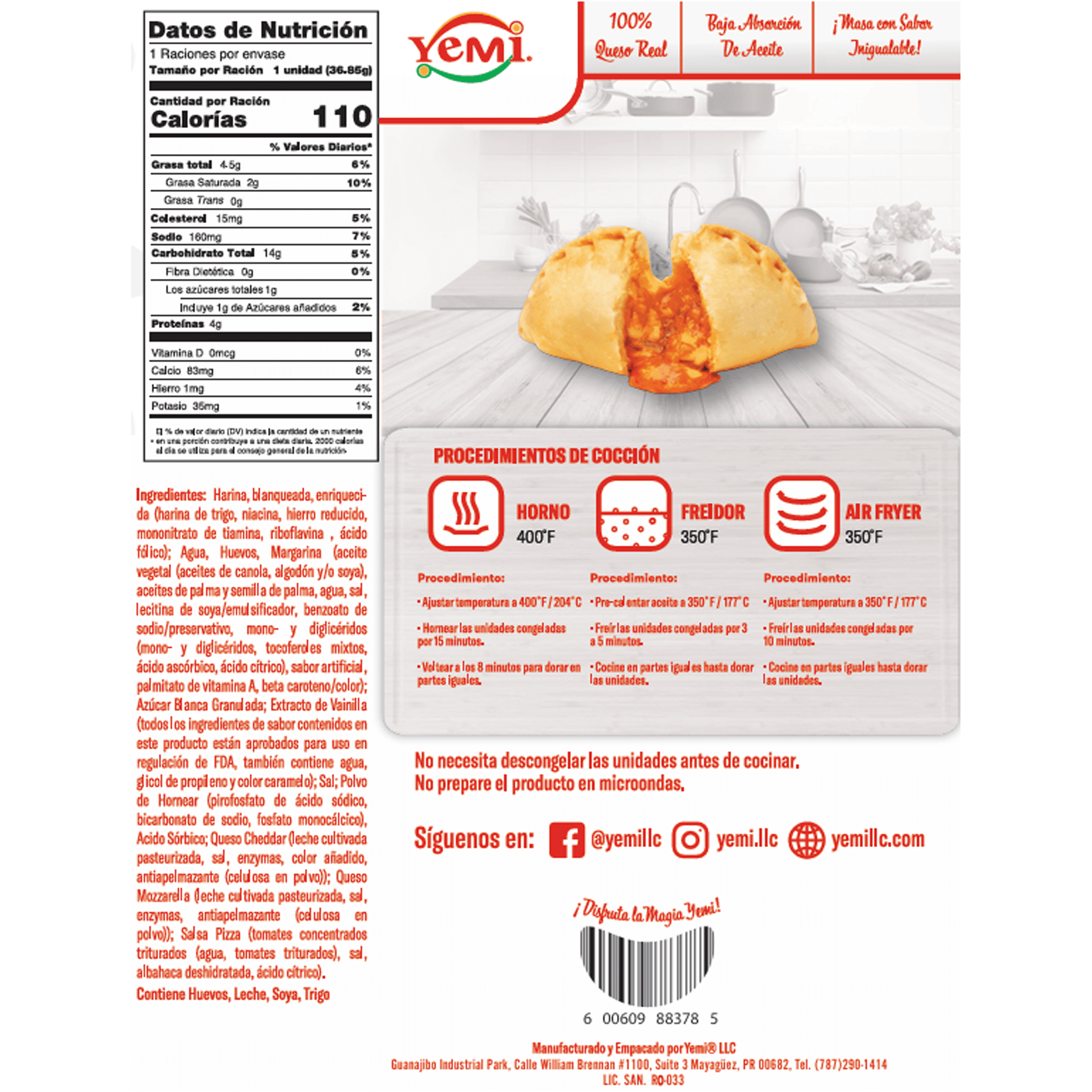 YEMI, Empanaditas de Pizza , 12 oz, 10 Count, Frozen, Cardboard Box