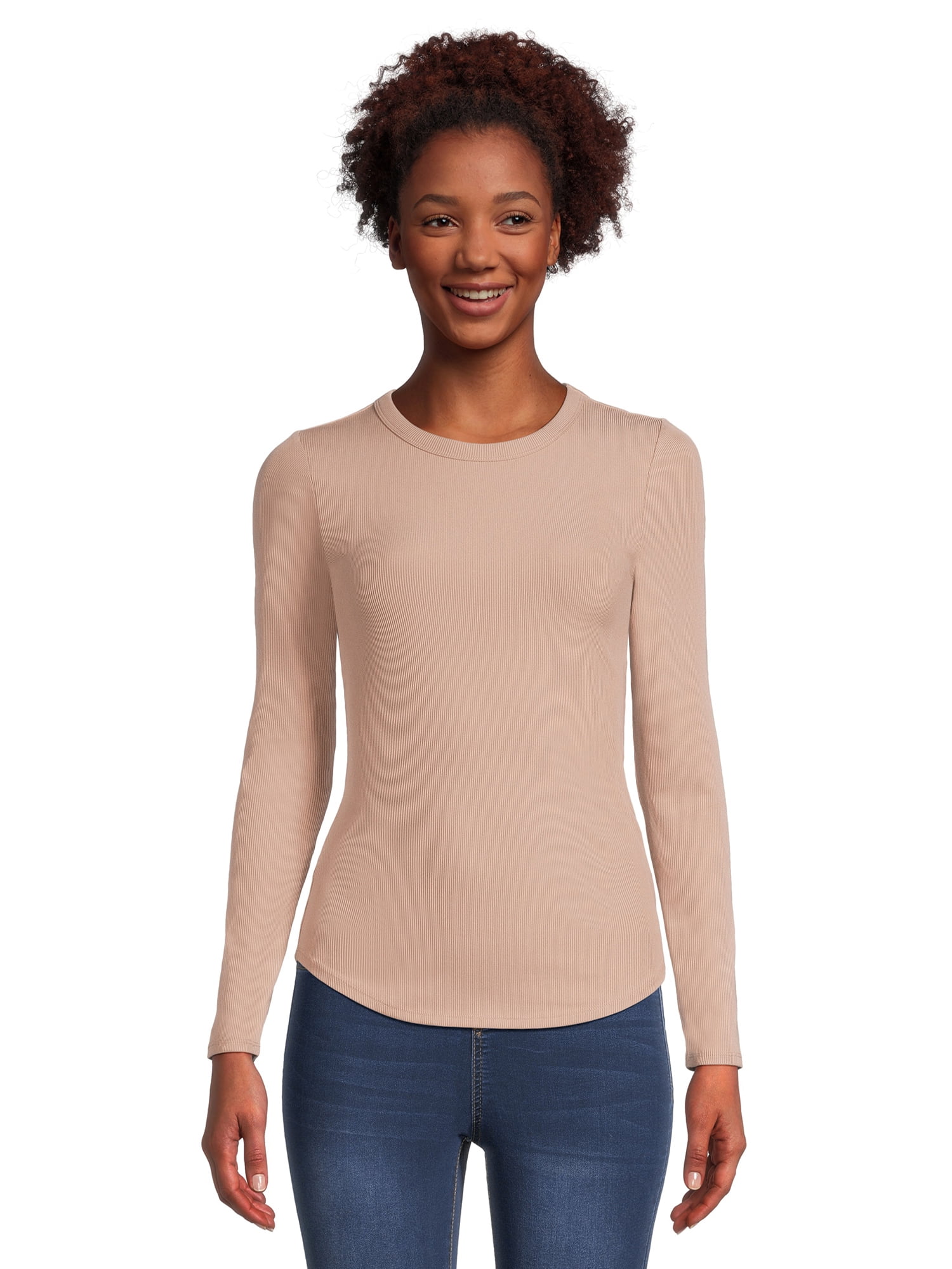 No Boundaries Women's Juniors Ribbed Crewneck Tee with Long