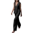 thumbnail image 2 of pstuiky 2 Piece Sets for Women Dressy Oversized Solid Color Lightweight Pajama Sets with Pants Leisure Loose Fit V-Neck Sleeveless Sleepwear Black 2XL, 2 of 9