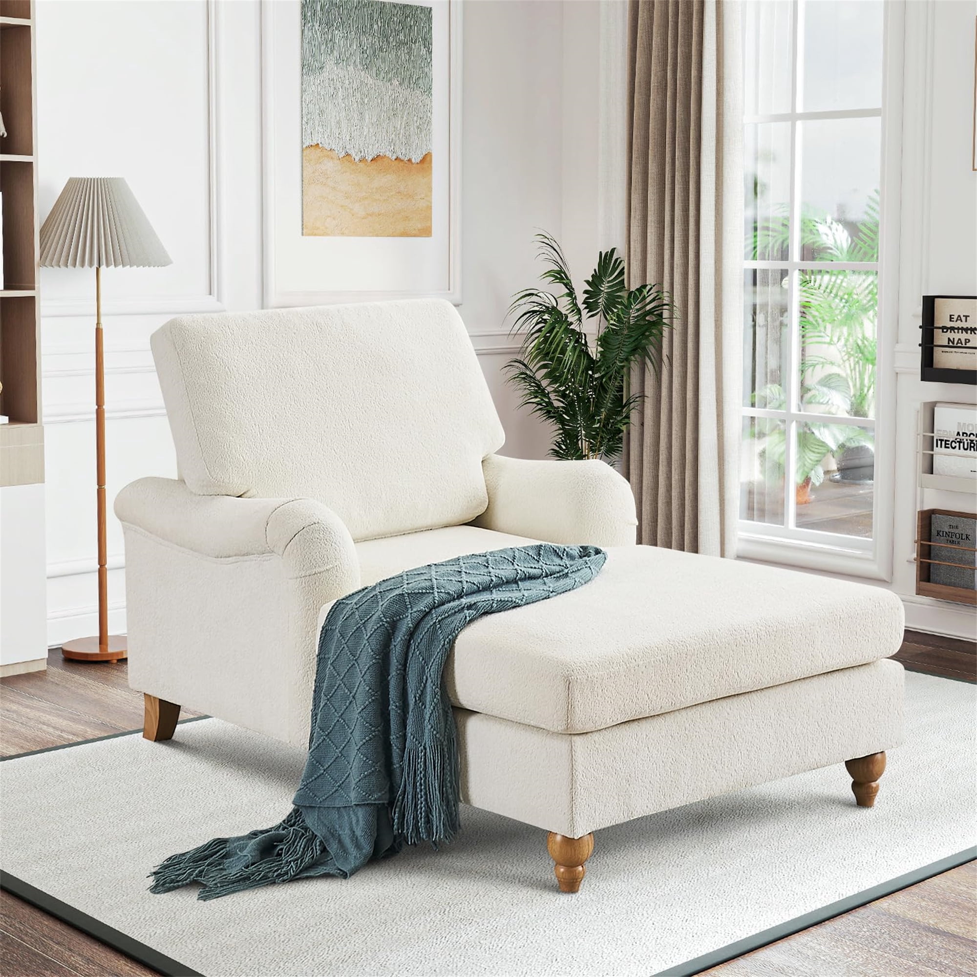 Aukfa Modern Oversized Chaise with Adjustable Backrest, Sleeper Chair Sofa Recliner for Living Room, Beige