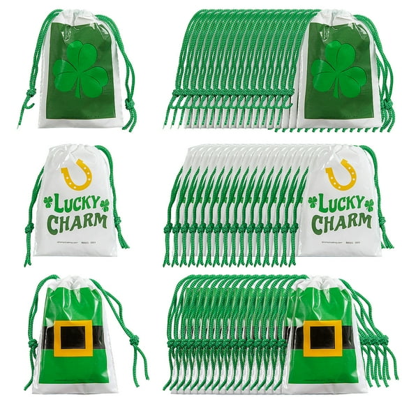 Fun Express 2 3/4" x 5" Bulk 144 Pieces Mini St. Patrick’s Day Drawstring Treat Bags