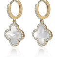 thumbnail image 1 of Pendientes colgantes de oro, pequeños aros Huggie chapados en oro de 14 k con dijes de trébol, delicados pendientes colgantes para mujer - Código de modelo 560, 1 of 5