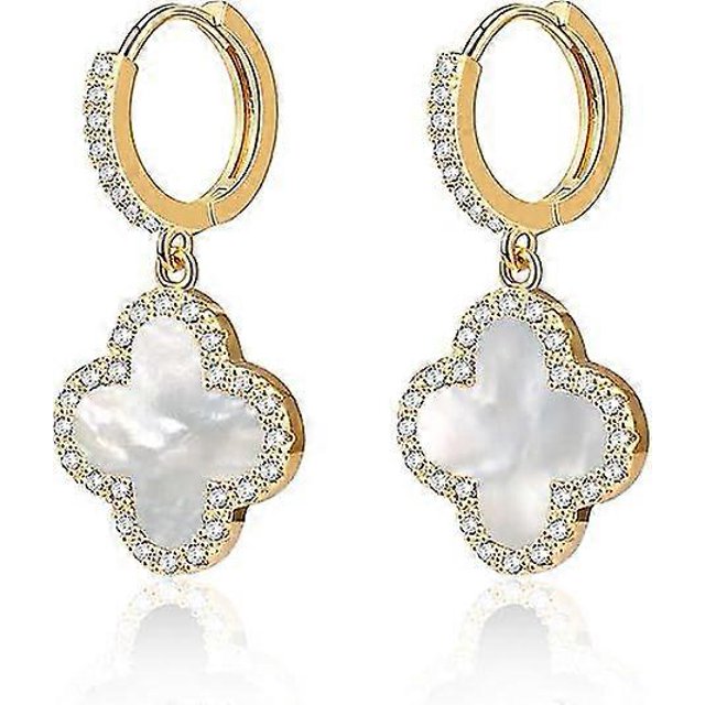 Pendientes colgantes de oro, pequeños aros Huggie chapados en oro de 14 k con dijes de trébol, delicados pendientes colgantes para mujer - Código de modelo 560