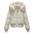thumbnail image 4 of Unir Womens Winter Coats, Quilted Jackets For Women, Cropped Puffer Jacket With Faux Fur Hood, Zip Up Short Winter Outerwear, S‑XL, 4 of 4
