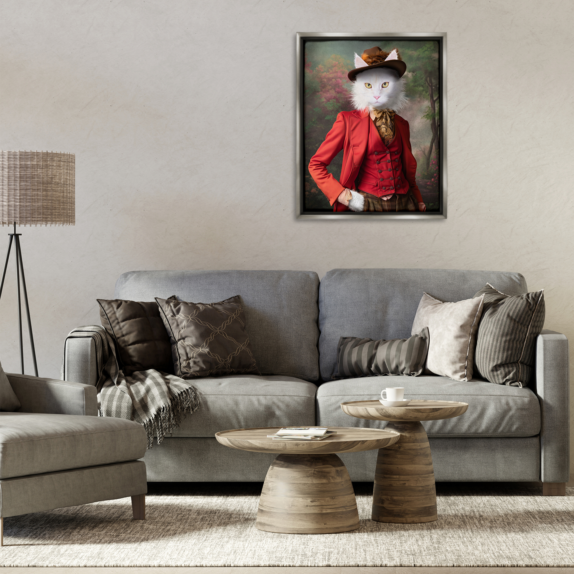 Stupell Industries Colonial Classic Cat Portrait Animals & Insects Painting Gray Floater Framed Canvas Art Print Wall Art, 25 x 31