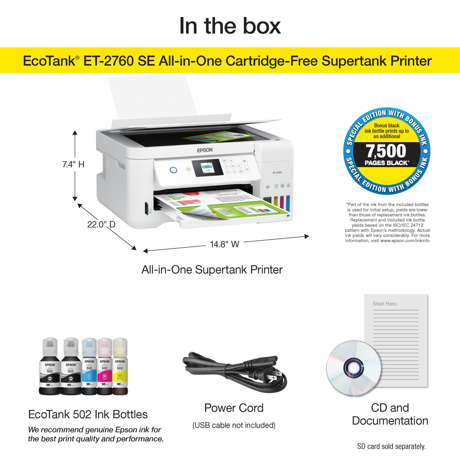 Epson EcoTank ET2760 Special Edition All-in-One Supertank Inkjet Color All-in-One, Printer, Scan, Copy, WiFi and USB - image 5 of 8
