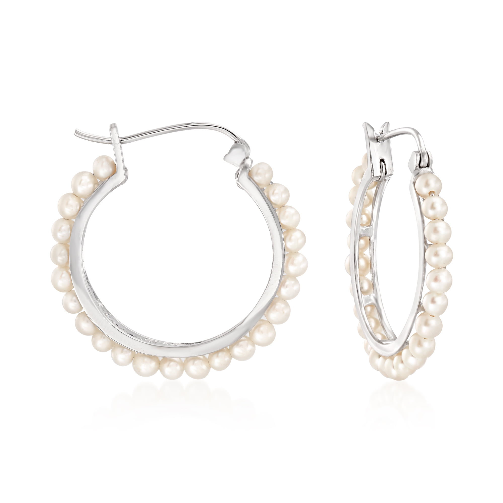 Ross-Simons 3-3.5mm Cultured Pearl Hoop Earrings in Sterling Silver ...