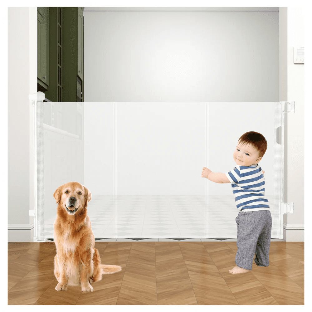 Baby Proof Me Retractable Baby Gate, Extra Wide Mesh Child Safety Gate, 34" Tall x 71" Wide, White