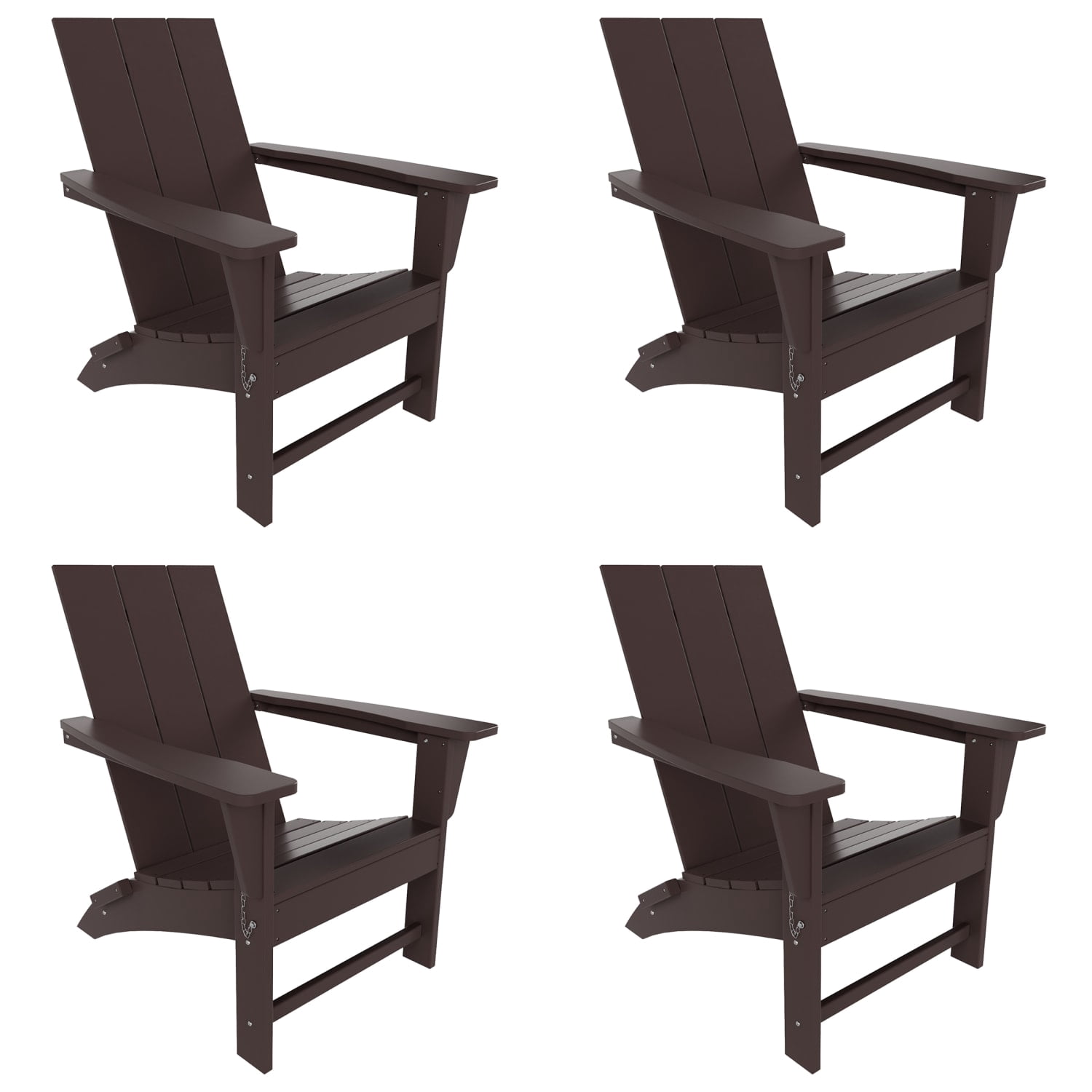 WestinTrends Ashore 4-Piece Foldable Adirondack Chair Set, All-Weather Poly Lumber, Modern Farmhouse Patio Seating, Dark Brown