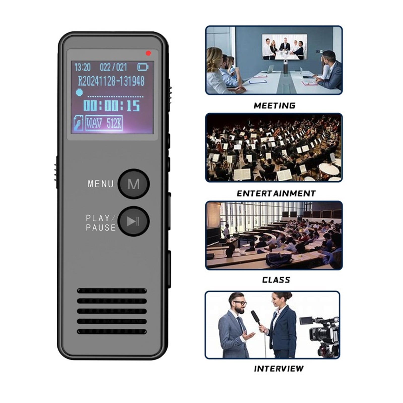 Digital Voice Activated Recorder, 3072Kpbs HD Dual MIC Tape Recorder Device Recording ,Excellent Sound Quality