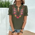 thumbnail image 2 of VBVC No Boundarie Women's Embroidered Blouse,Womens V Neck Short Sleeve Shirts,Plus Size Going Out Tops For Women,*1-Army Green,Size S, 2 of 9