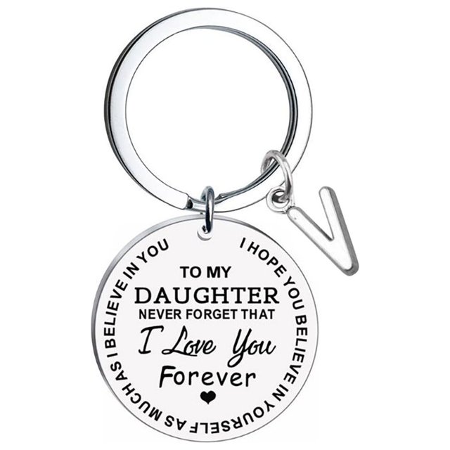 TIMIFIS Key Chain DIY To My Daughter Stainless Steel Last Name 26 Letter Keychain 2.5cm Valentine'S Day Gift