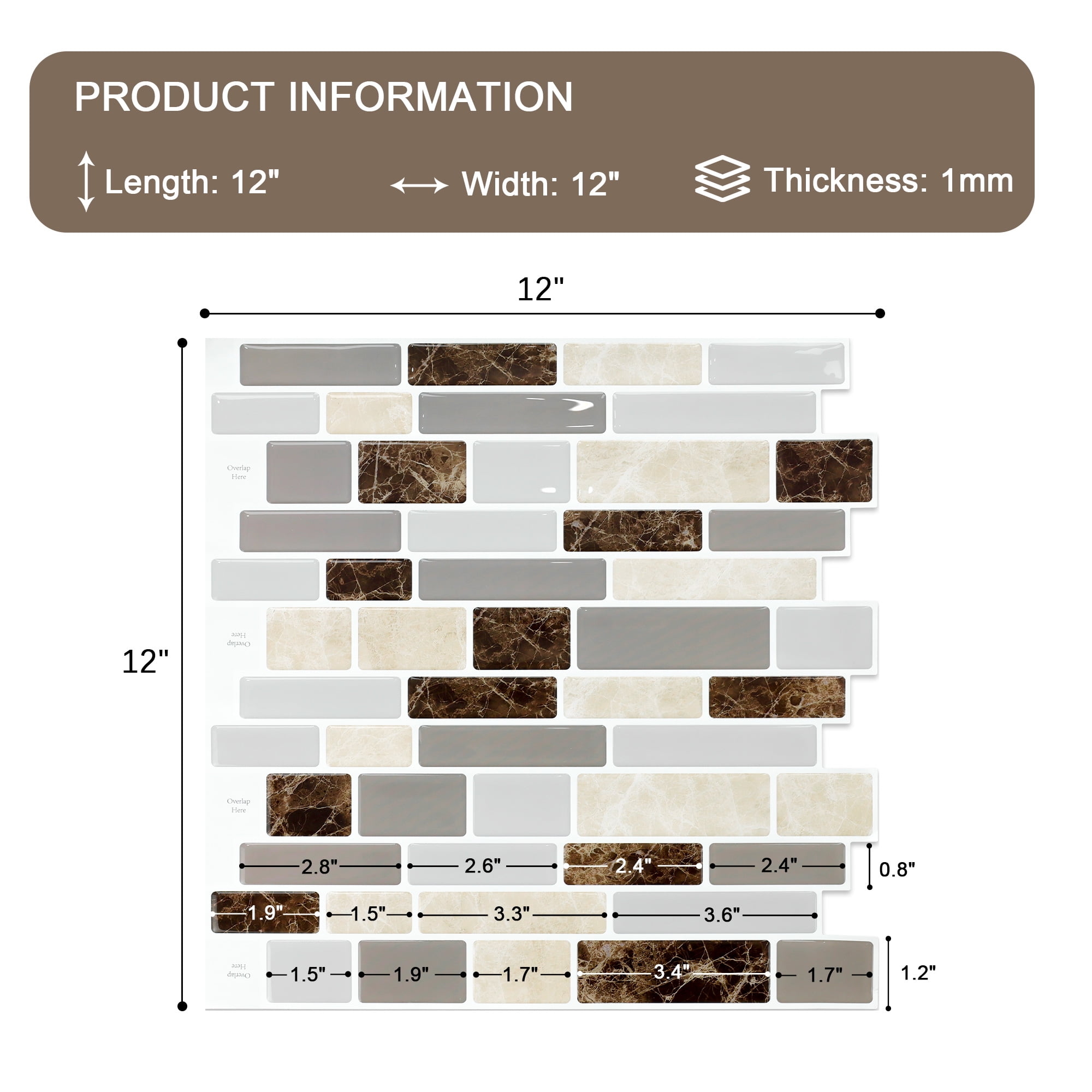 Peel and Stick Backsplash Tile for Kitchen Brown Marble Pattern,1MM Thickness