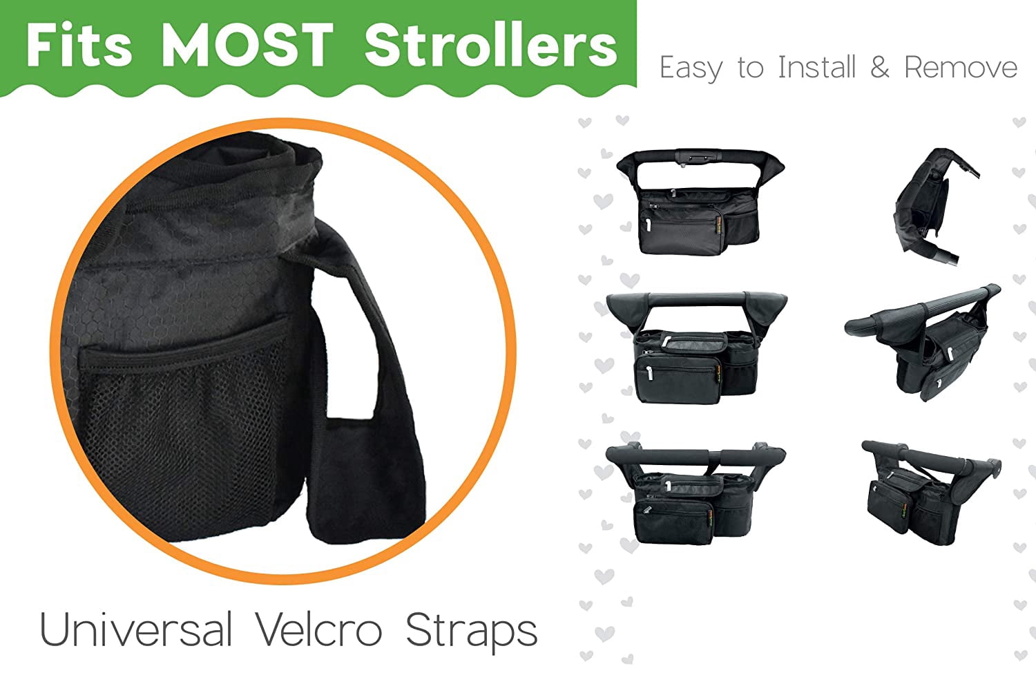 LNKOO Baby Stroller Organizer with Cup Holders – Mom Gift – Secured Fit, Extra Storage, Easy Installation – Front Zippered Pocket for Smart Moms,Front Zippered Pocket and Adjustable Straps