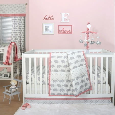 Ellie Stripe Grey Elephant Baby Girl Crib Bedding 20 Piece