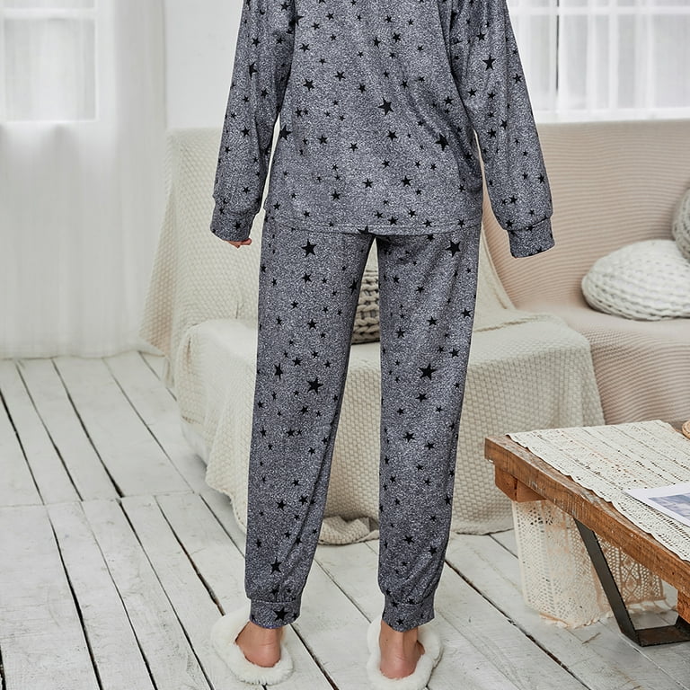 Joyshaper Womens Cotton Pajama Set Long Sleeve Tops Jogger Pants with  Pockets Loungewear Sets(Gray Stars-M) 