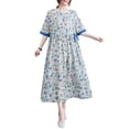 thumbnail image 1 of Women Loose Dress with Pockets Floral Half Sleeves Drawstring Waist, 1 of 8