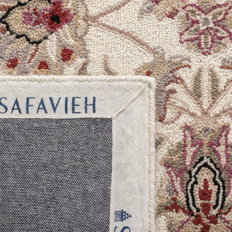 SAFAVIEH Chelsea Collection Area Rug - 4' Square, Ivory, Hand- Hooked French Country Floral Wool, Ideal for High Traffic Areas in Living Room, Bedroom (HK141A