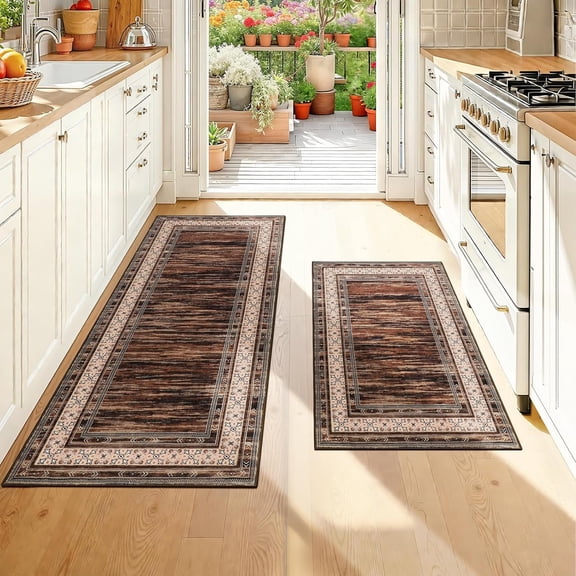 Ivalue Kitchen Rug Sets of 2 Non Slip Kitchen Rugs and Mats Washable Kitchen Mats(Brown)