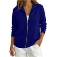 thumbnail image 2 of MLCDZ Women's Zip up Sweatshirt Jacket Long Sleeves Collar Hoodless Casual Loose Lightweight Outdoor Activities Running Coat with Pockets, 2 of 9