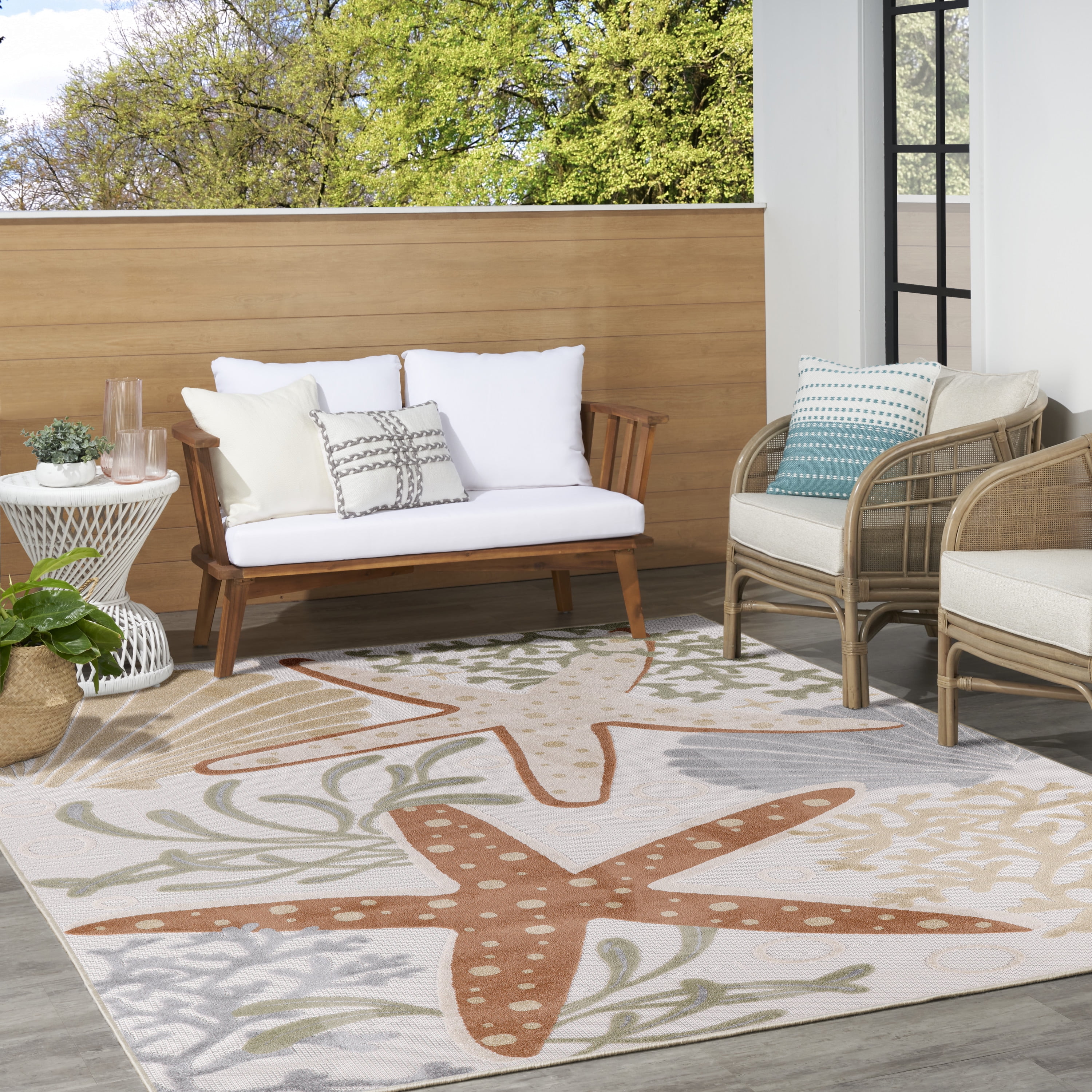 Nourison Aloha Outdoor Ivory Multicolor 7'10" x 10'6" Area Rug (8x11)