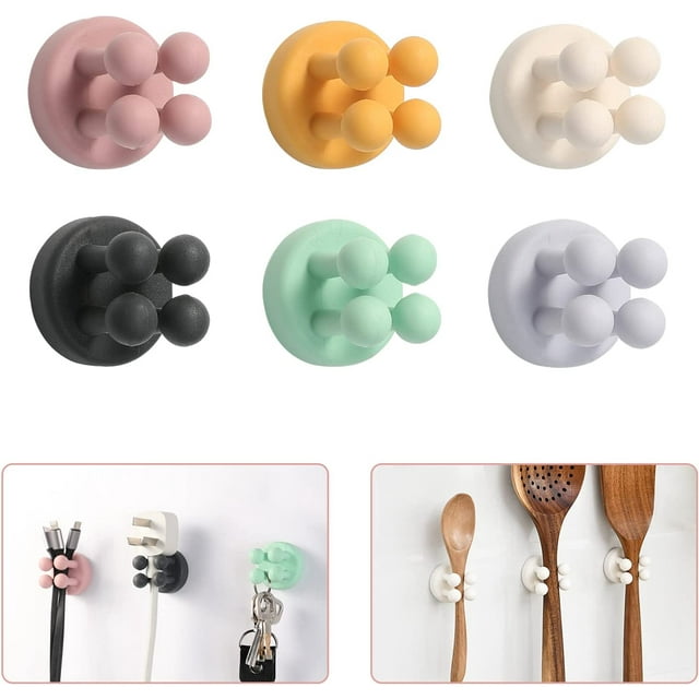 Blanco, verde, rosa, azul, negro-gris, amarillo - 6 piezas portacepillos de dientes de pared, portacepillos de dientes eléctrico multifuncional de silicona autoadhesivo e impermeable, apto para baño,