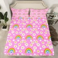 thumbnail image 2 of Manfei Kawaii Floral Daisy Bed Sheets,Cartoon Rainbow King Sheets,Pink White Sheet Set For Girls Kids,Breathable Home Decor,4 Pieces, 2 of 7