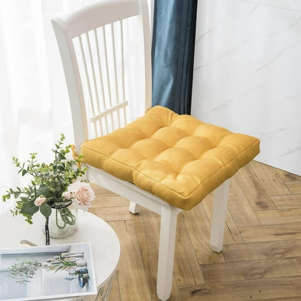 Nvzi Chair Cushion with Ties Ultra Soft Comfortable Square Seat Pad Adult Kids Reading Cushion for Kitchen Dining Room Office (Yellow,18x18)