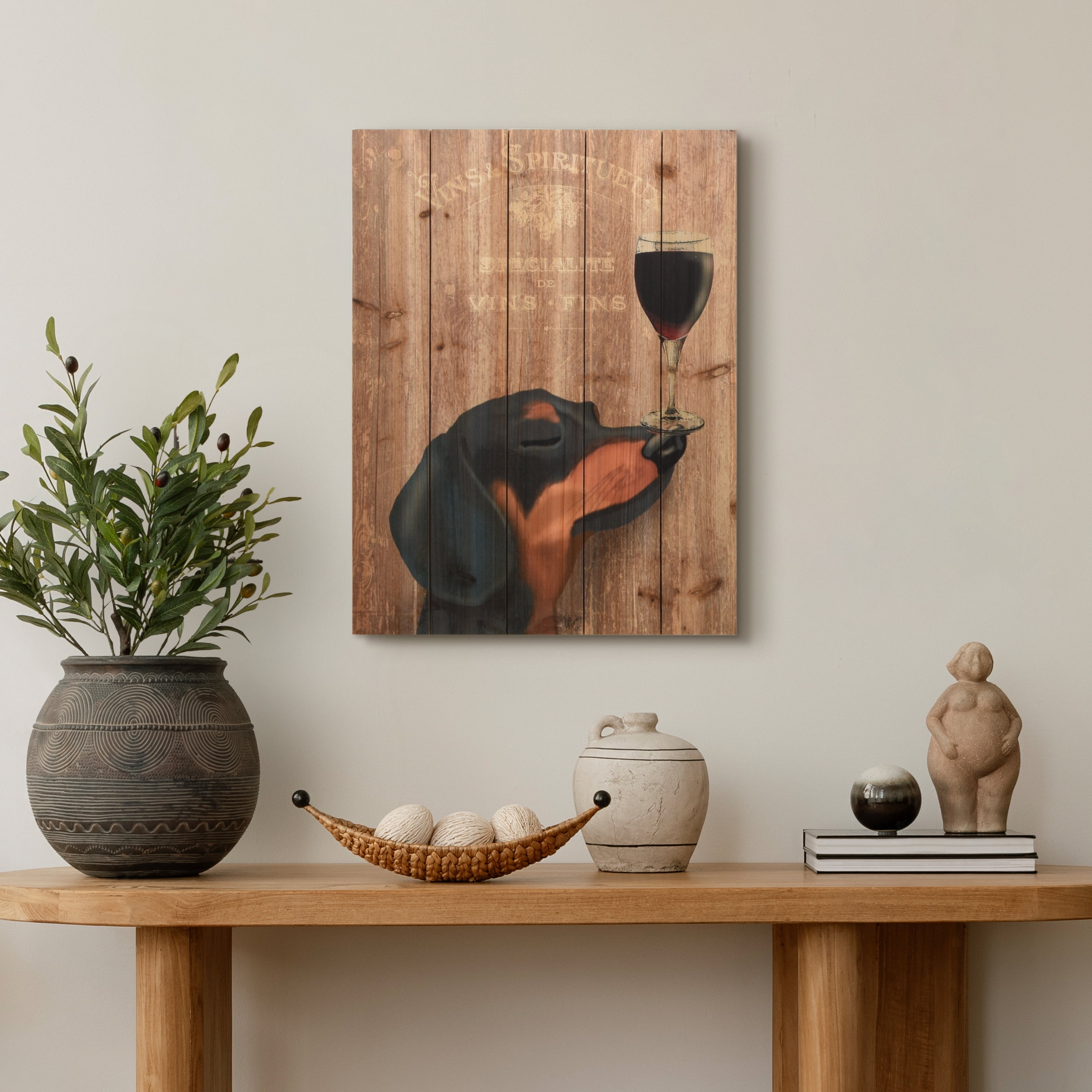 Empire Art Direct Dog Au Vin Dachshund Print on Solid Wood Wall Art, 24" x 18", Ready to Hang