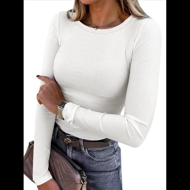Camisetas de Larga para Mujer, Tops Ajustados de Punto Acanalado, Conjuntos de Otoño, Camisetas Informales, Ropa Interior, Ropa Interior, XL