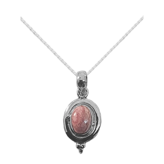 Rhodochrosite Pendant Necklace with Chain Sterling Silver