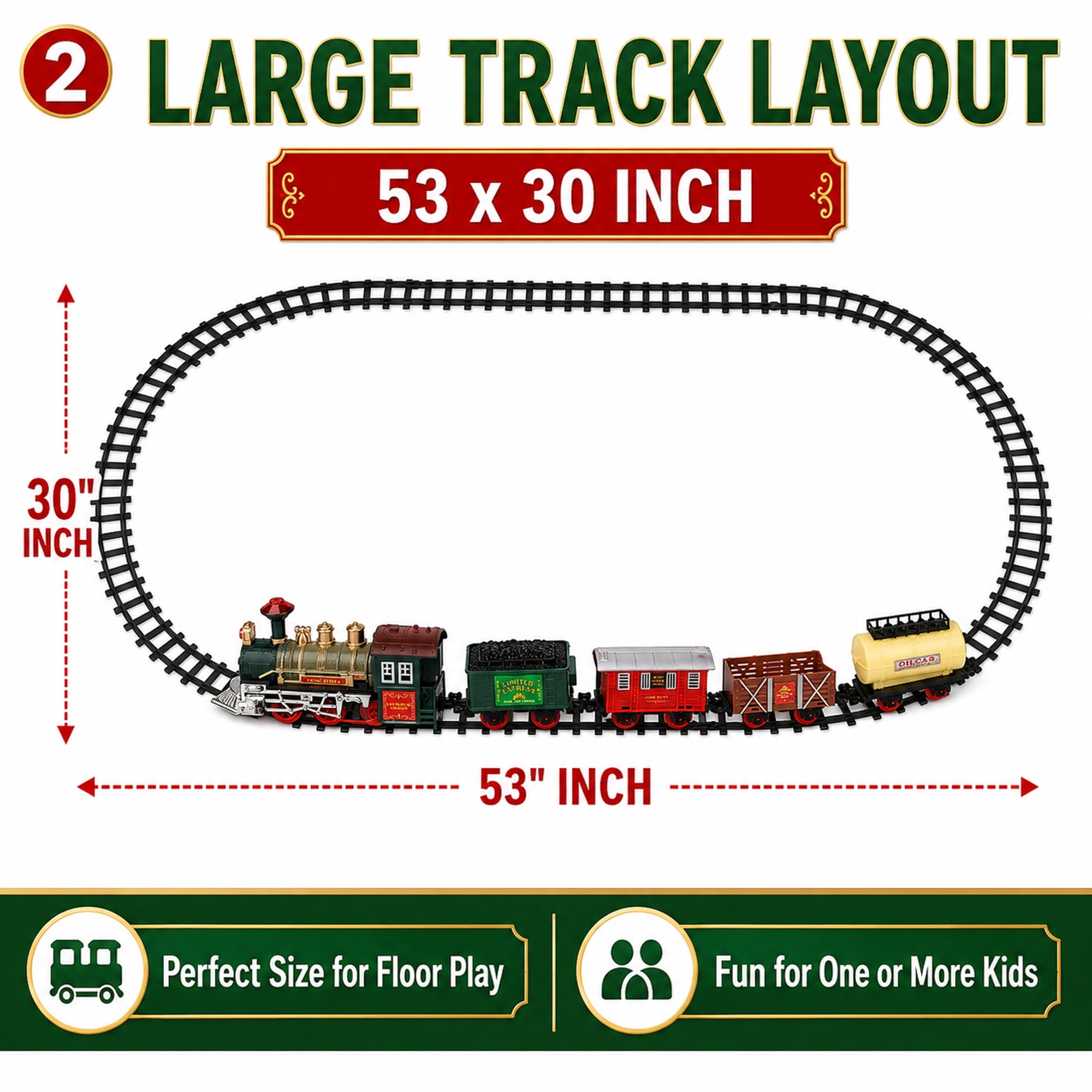 Battery Powered Toy Train Set for Kids Ages 3+, Lights & Sounds, 5 Train Cars, 53 x 30 in Track