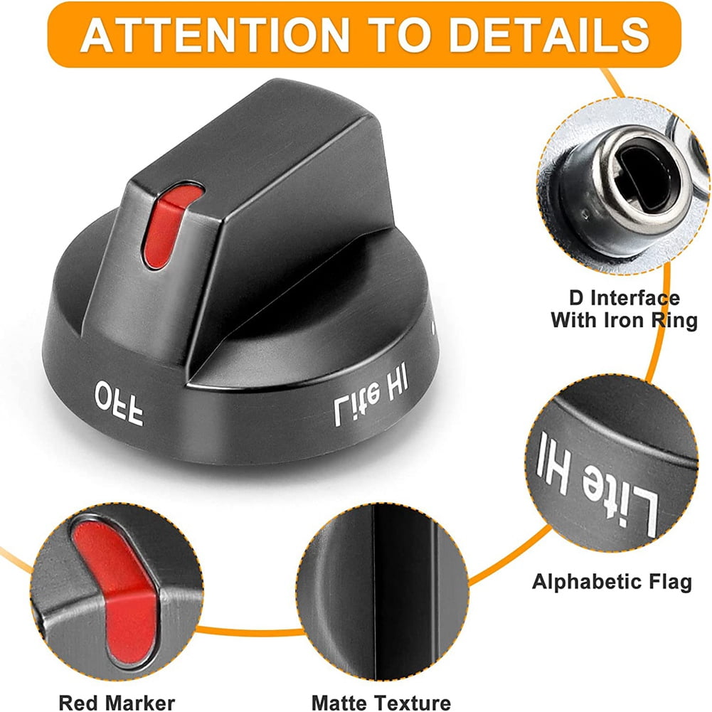 4Pcs DG64-00473B Black Stainless Knobs Replacement Stove Gas Range Knobs for NX58M6850SG,NX58J5600SG,NX58J7750SG