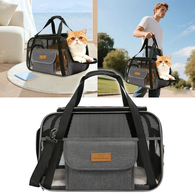 Design Portable pour Chats de Voyage Doux avec Fenêtre en Maille et Rembourrage Confortable pour Usage Intérieur Extérieur